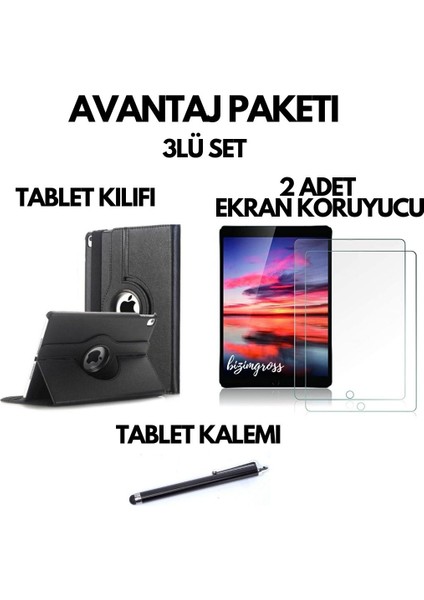 Apple iPad 9 Kılıf 9. Nesil A2602 Dönebilen Tablet Kılıfı +2 Adet Ekran Koruyucu + Tablet Kalemi