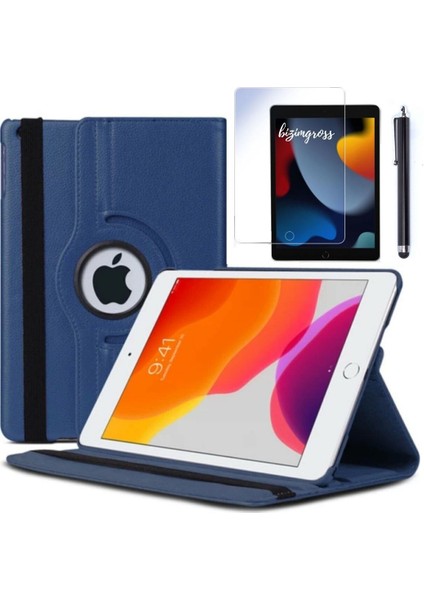 Apple iPad 9 Kılıf 9. Nesil A2602 10.2 Dönebilen Tablet Kılıfı + Ekran Koruyucu + Tablet Kalemi Lacivert