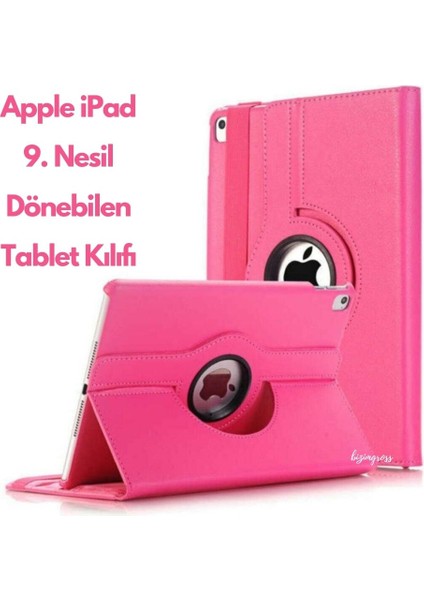Apple iPad 9 Kılıf 9. Nesil A2602 10.2 Dönebilen Tablet Kılıfı + Ekran Koruyucu + Tablet Kalemi Pembe