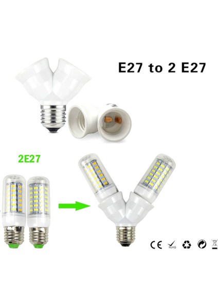 Renk Çoklayıcı Fark Yaratmak Isteyen E27 Çoklayıcı Duy E27= 2x E27 Tek Duyda Iki E27 Ampul Kullanımı