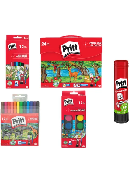 Boya Seti Sulu Boya+Kuru Boya+Keçeli Boya+Mum Pastel BOYA+22G Pritt Set