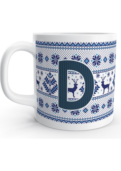 D Harfi Kış Nostaljisi Yılbaşı Noel Örgü Tasarım Harfli Kupa Bardak