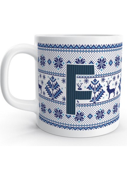 F Harfi Kış Nostaljisi Yılbaşı Noel Örgü Tasarım Harfli Kupa Bardak