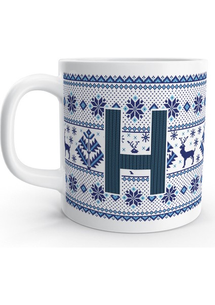 H Harfi Kış Nostaljisi Yılbaşı Noel Örgü Tasarım Harfli Kupa Bardak