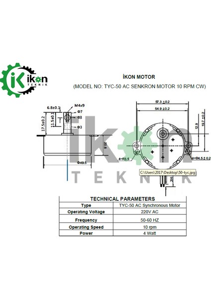 Ac Senkron Motor TYC50 10 Rpm 4W Kuluçka Çevirme Motoru, TYC50-10RPM Cw, Şömine Çevirme Motoru