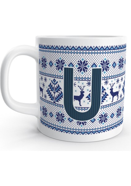 U Harfi Kış Nostaljisi Yılbaşı Noel Örgü Tasarım Harfli Kupa Bardak