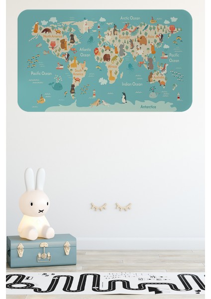 Eğitici Çocuk Odası Dünya Haritası Dünya Atlası Çocuk ve Bebek Duvar Sticker 3770