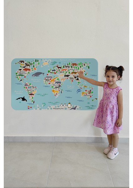 Eğitici Dünya Haritası Dünya Atlası Çocuk ve Bebek Odası Duvar Sticker 3771