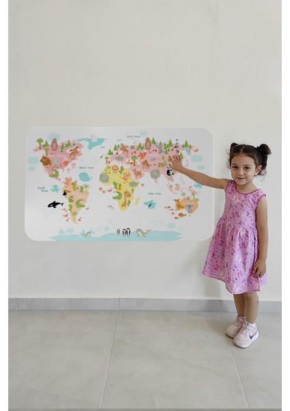 Eğitici Dünya Haritası Dünya Atlası Çocuk ve Bebek Kız Çocuğu Odası Duvar Sticker