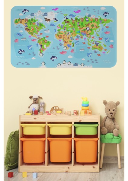 Eğitici Dünya Haritası Dünya Atlası Çocuk ve Bebek Odası Duvar Sticker 3783