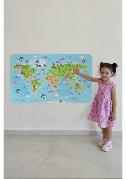 Eğitici Dünya Haritası Dünya Atlası Çocuk ve Bebek Odası Duvar Sticker 3783