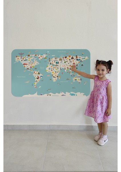 Eğitici Dünya Haritası Dünya Atlası Çocuk ve Bebek Odası Duvar Sticker 3786 modelleri