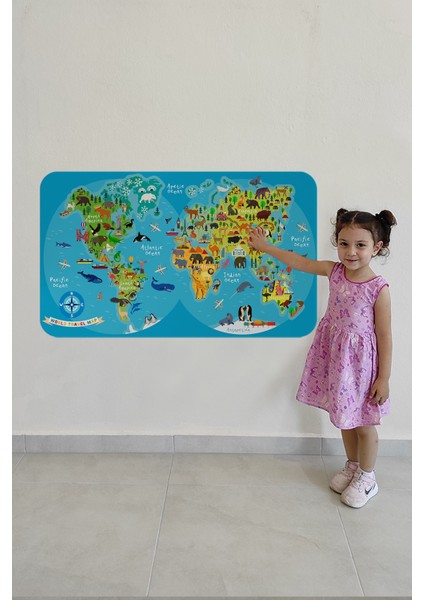 Eğitici Dünya Haritası Dünya Atlası Çocuk ve Bebek Odası Duvar Sticker 3805