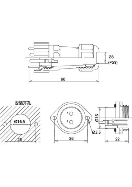 SD16 3 Pin 16MM Su Geçirmez Konnektör Takımı - Flanşlı Panel Tipi