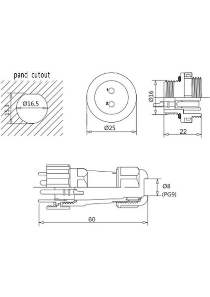 SD16 4 Pin 16MM Su Geçirmez Konnektör Takımı - Panel Tipi