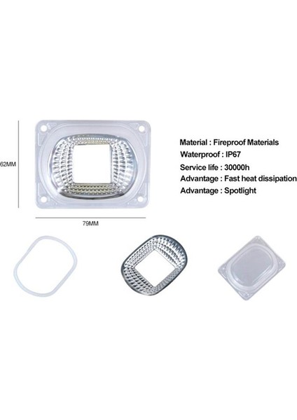 50W Cob LED Için Lens + Reflektör + Sızdırmaz Silikon Halka