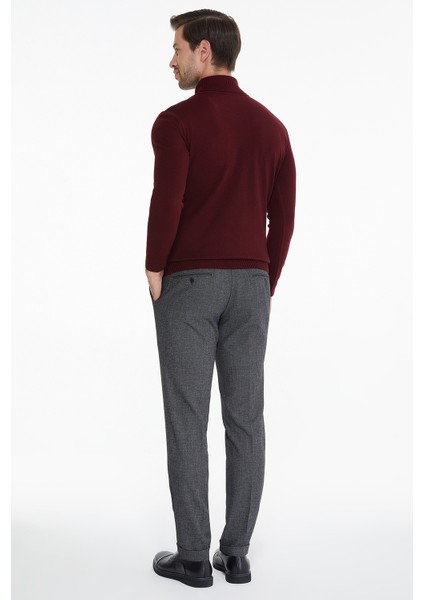 Erkek Bordo Desenli Tam Balıkçı Yaka Regular Fit Triko Kazak