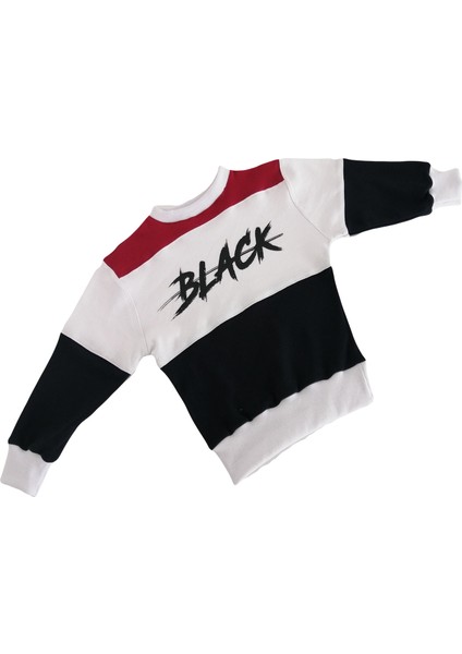 Black Baskılı Kız-Erkek Çocuk Unisex  Bisiklet Yaka Penye Sweatshirt.(1-6 Yaş)