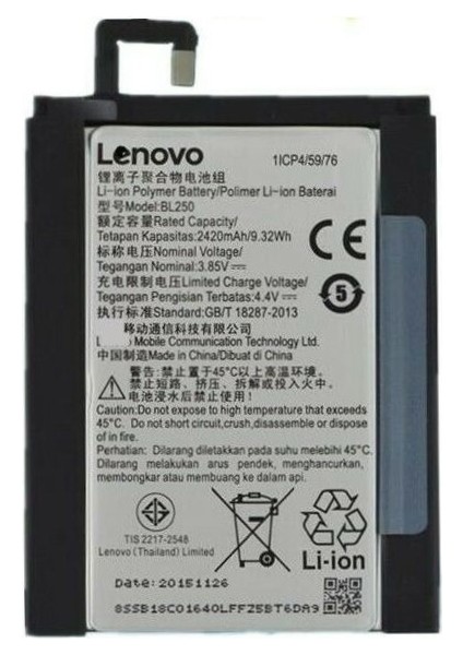 Lenovo Vibe S1A40 (BL-250) Uyumlu Batarya Pil 2500MAH
