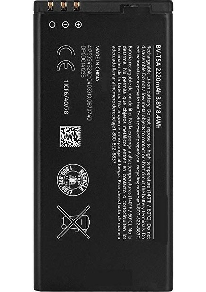 Nokia Lumia 735 (BV-T5A) Uyumlu Batarya Pil 2220 Mah