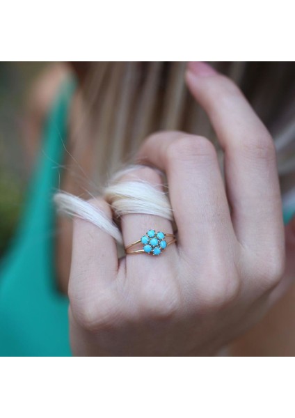 Firuze Taşlı Çiçek Yüzük