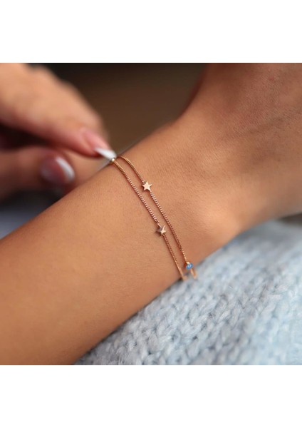 Mineli Ikili Yıldız Bileklik
