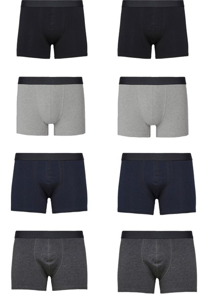 Erkek 8'li Premium Siyah-Gri-Laci-Füme Likralı Boxer
