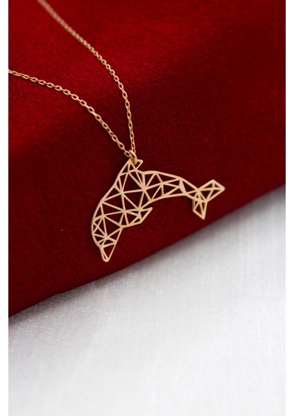 925 Ayar Gümüş Rose Origami Yunus Balığı Kolye