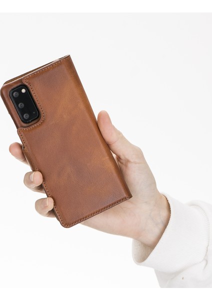 Samsung Galaxy S20 Florence Antik Kahverengi Deri Cüzdan Telefon Kılıfı