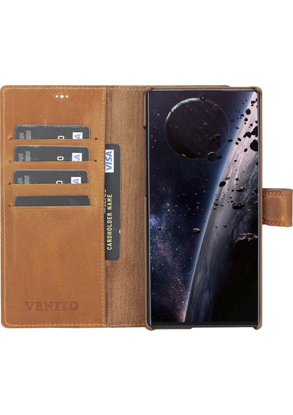 Samsung Galaxy Note 10 Florence Antik Kahverengi Deri Cüzdan Telefon Kılıfı