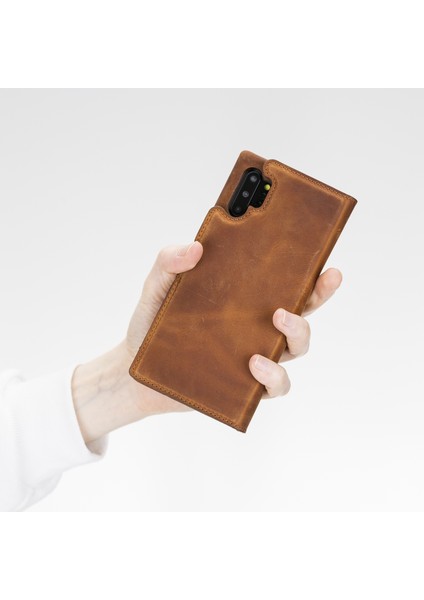 Samsung Galaxy Note 10 Florence Antik Kahverengi Deri Cüzdan Telefon Kılıfı