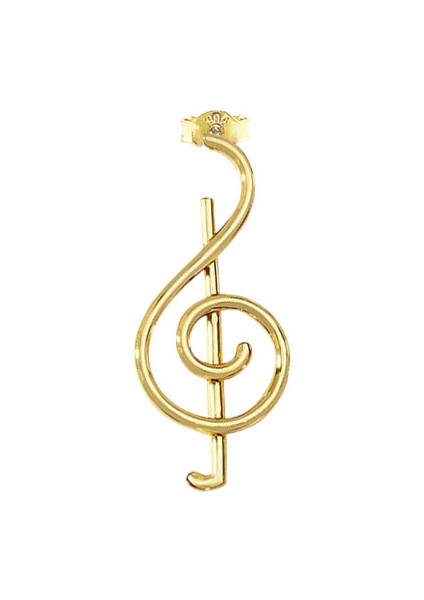 14k Altın Tek Sol Anahtarı Müzik Küpe