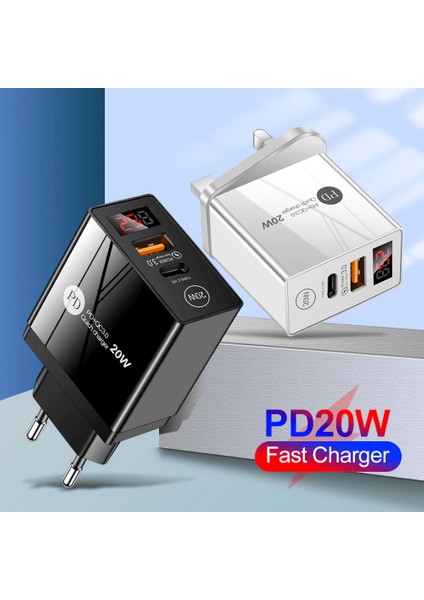 20W Pd + USB Hızlı Şarj LED Göstergeli +  3 A Hızlı Şarj Kablosu - Micro USB