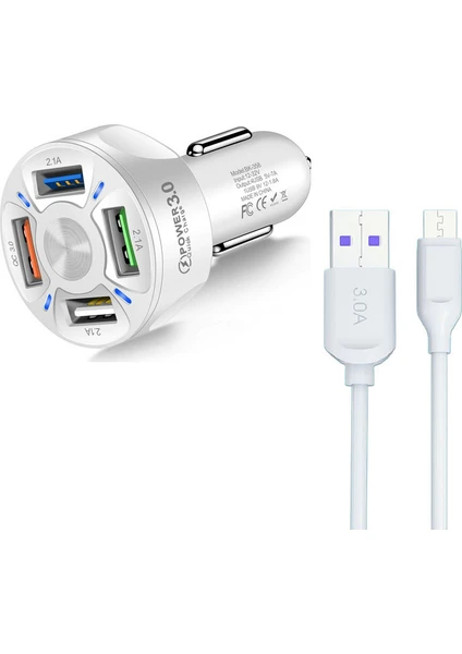 Araç Hızlı Şarj 4 USB 7 A Çoklu Hızlı Şarj +  3 A Hızlı Şarj Kablosu - Type C