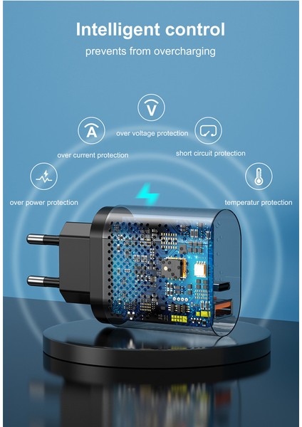 20 W 3 Amper 1 Pd + 1 USB Portlu Hızlı Şarj Cihaz - Çoklu Şarj +  3 A Hızlı Şarj Kablosu - Type C