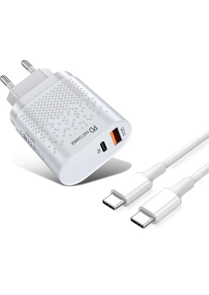 20 W 3 Amper 1 Pd + 1 USB Portlu Hızlı Şarj Cihaz - Çoklu Şarj +  3 A Hızlı Şarj Kablosu - Pd