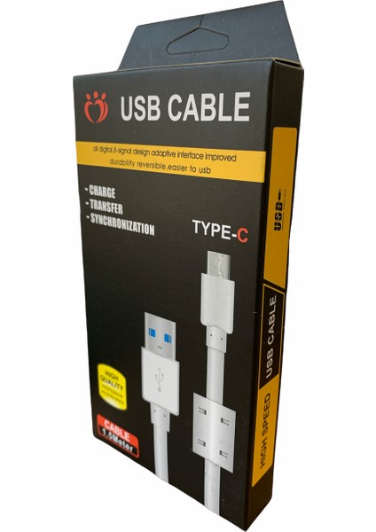 Nıntendo Switch Uyumlu Type C Type-C 1.5 mt 1,5 Metre USB 3.1 Data Hızlı Sarj Kablosu 2.1 Amper 2.1A Beyaz Renk