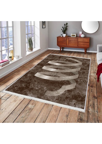 Bazaarforum Dekoratif Saçaklı Mermer Desen Yeni Model Pvc Deri Kaymaz Taban Dijital Baskı Halı CK-512 160X230CM