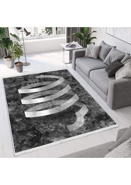 Bazaarforum Dekoratif Saçaklı Mermer Desen Yeni Model Pvc Deri Kaymaz Taban Dijital Baskı Halı CK-513 180X280CM