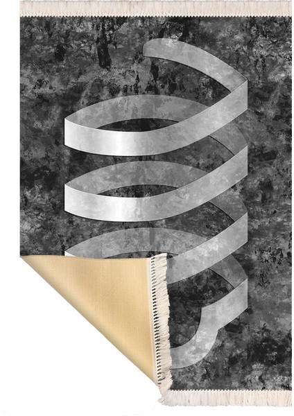 Bazaarforum Dekoratif Saçaklı Mermer Desen Yeni Model Pvc Deri Kaymaz Taban Dijital Baskı Halı CK-513 180X280CM