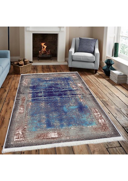 Bazaarforum Dekoratif Saçaklı Mermer Desen Yeni Model Pvc Deri Kaymaz Taban Dijital Baskı Halı CK-501 80X300 cm