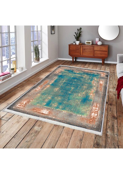 Bazaarforum Dekoratif Saçaklı Mermer Desen Yeni Model Pvc Deri Kaymaz Taban Dijital Baskı Halı CK-504 80X200CM