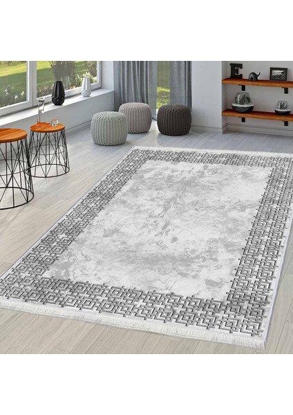 Bazaarforum Dekoratif Saçaklı Mermer Desen Yeni Model Pvc Deri Kaymaz Taban Dijital Baskı Halı CK-505 160X230CM