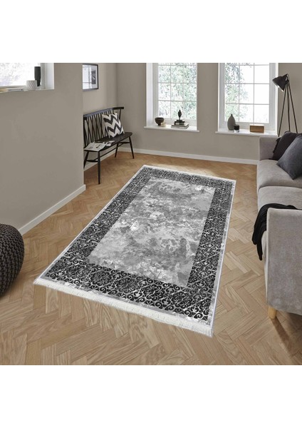Bazaarforum Dekoratif Saçaklı Mermer Desen Yeni Model Pvc Deri Kaymaz Taban Dijital Baskı Halı CK-508 80X200CM