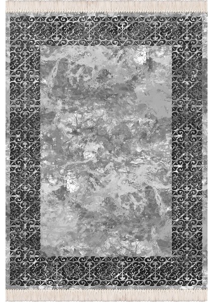 Bazaarforum Dekoratif Saçaklı Mermer Desen Yeni Model Pvc Deri Kaymaz Taban Dijital Baskı Halı CK-508 80X200CM