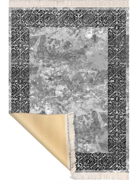 Bazaarforum Dekoratif Saçaklı Mermer Desen Yeni Model Pvc Deri Kaymaz Taban Dijital Baskı Halı CK-508 80X200CM