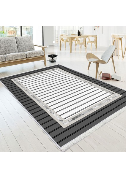 Bazaarforum Dekoratif Saçaklı Mermer Desen Yeni Model Pvc Deri Kaymaz Taban Dijital Baskı Halı CK-510 180X280CM