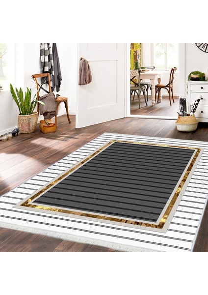 Bazaarforum Dekoratif Saçaklı Mermer Desen Yeni Model Pvc Deri Kaymaz Taban Dijital Baskı Halı CK-511 180X280CM