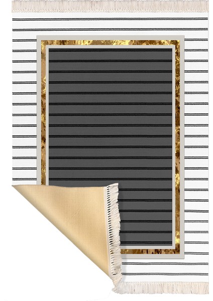 Bazaarforum Dekoratif Saçaklı Mermer Desen Yeni Model Pvc Deri Kaymaz Taban Dijital Baskı Halı CK-511 180X280CM