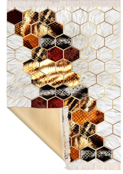 Bazaarforum Dekoratif Saçaklı Mermer Desen Yeni Model Pvc Deri Kaymaz Taban Dijital Baskı Halı CK-514 80X200CM